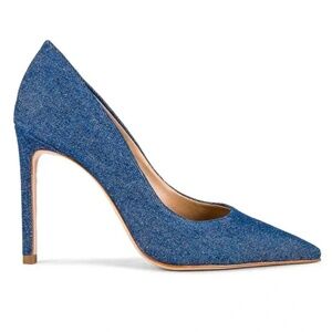 NWT Schutz Lou Blue Denim Pointed Toe High Heel Pump Size 8.5